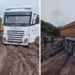 Çatalca'yı sağanak vurdu... Yol bataklığa döndü: Kamyonlar mahsur kaldı!
