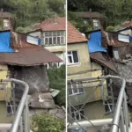 Zonguldak'ta sağanak sonrası duvarı yıkılan 2 katlı ev bugün tamamen çöktü